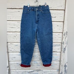 Vintage L.L.Bean Fleece Lined High Waisted Winter Denim Made In USA Mom Jeans 12